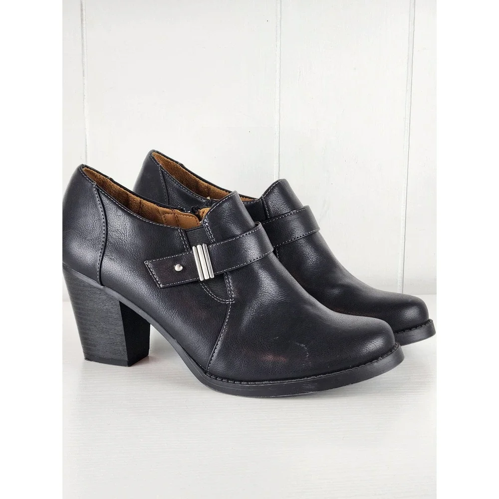 Natural Soul by Naturalizer Ankle boots Black Faux Booties Block Heel Size 10